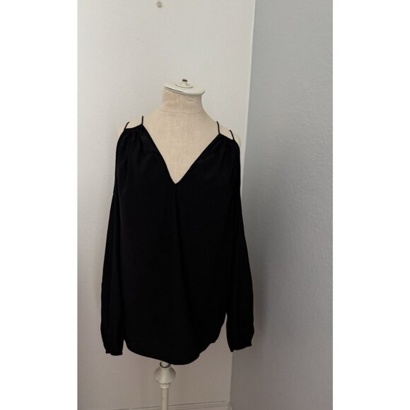 Ramy Brook Gigi Cold Shoulder Black Silk Top Size Large V Neck Long Sleeve - Picture 4 of 8